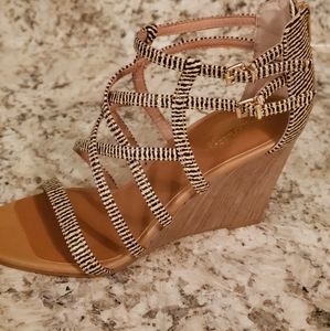 Seychelles Black and Tan Strappy Wedge